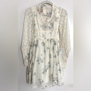 1970s Vintage Gunne Sax Jessica McClintock Lace Prarie Peasant Dress 70s XS